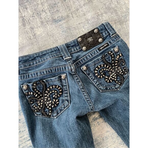 Miss Me Skinny Rhinestone Studs Chain Embellished Pocket Jeans Size 27 x 31 - Picture 4 of 6